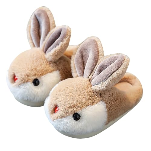 Kids Animal Bunny Indoor/Outdoor Slippers Boys Girls Cute Plush Warm Slip-On Non-Slip Bedroom House Winter Shoes