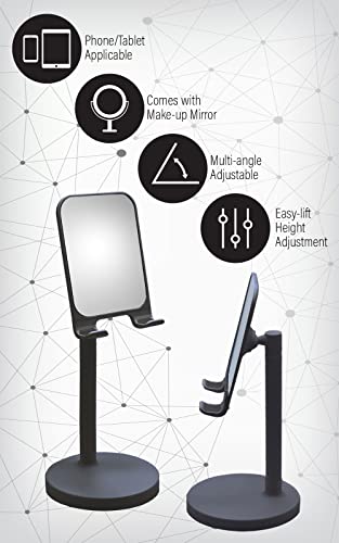 Kn Flax Cell Phone Stand With Mirror Mobile Phone And Ipad Holder For Desk With Adjustable View Angle & Height, Handsfree Smart Phone Cradle, Dock For Office Kitchen Traveling Accessories - Pink #TOP5