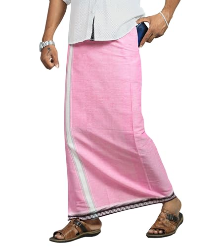 Image of PRAKASAM COTTON Velcro Pocket Dhoti | Thalapathi Border Readymade Cotton Kerala Mundu for Men