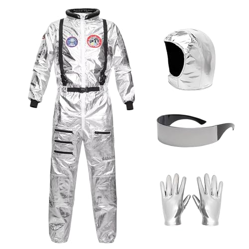 Snovire Costume d'astronaute pour homme et femme - Combinaison d'astronaute argentée - Costume d'astronaute - Costume d'Halloween pour adulte - Costume Spaceman pour carnaval et Halloween (M)