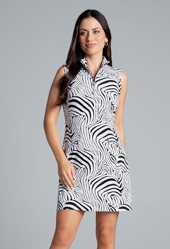 IBKUL Athleisure Wear Sun Protective UPF 50+ Icefil Cooling Cecilia Print Sleeveless Mock Dress - 589322