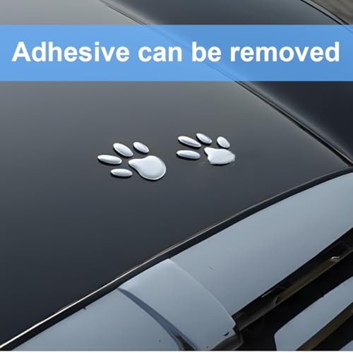AEIOPRS 8 Pcs 3D Chrom Hund Pfote Fußabdruck Auto Aufkleber Autozubehör Pfotenabdruck Auto Emblem Aufkleber Dekoration Abzeichen Silber