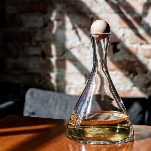 Image of KROSNO Wine Decanter, 33.8 oz, Avant-Garde Collection | Pitcher with Wooden Ball Stopper, Carafe for Wine or Alcohol, Lead-Free Crystal Glass, Wine Dispenser, Glass Wine Bottle