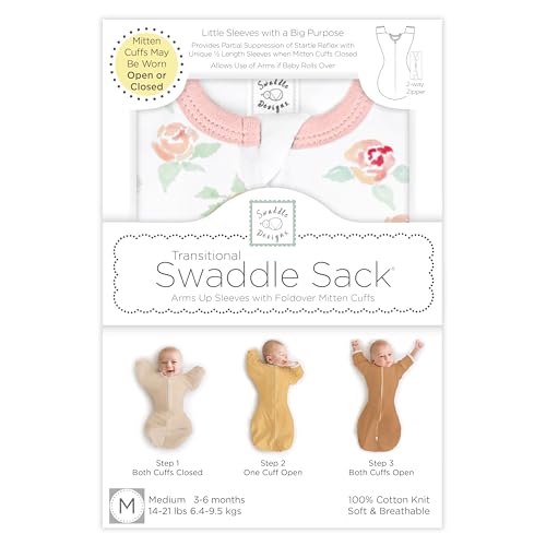 Image of SwaddleDesigns Transitional Swaddle Sack, Arms Up Half-Length Sleeves & Mitten Cuffs, Most Gradual Transition Swaddle for Newborns to Sleep Sack, Small, 0-3 mo, 6-14 lb, Watercolor Mountains & Trees
