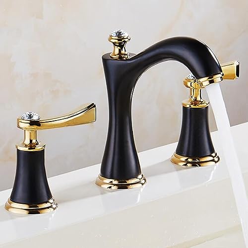 Robinet de lavabo 3 trous mitigeur noir mat, robinet de salle de bain en laiton 2 poignées