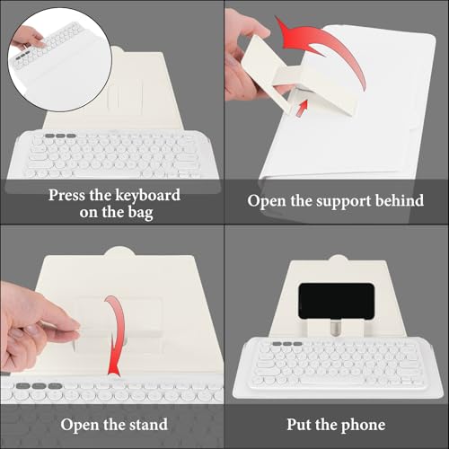 Image of GEEKRIA Compact Keyboard Case, Vegan Leather Travel Case with Phone and Tablet Holder, Compatible with Magic Keyboard, Logitech Pebble Keys 2 K380s / Logitech K380 (White)