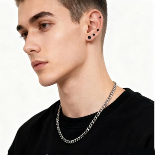 Brateuanoii 8 pièces Boucles d'Oreilles à Tige Noires pour Homme et Femme, Acier Inoxydable Hypoallergénique Faux Plug, Haltère a Visser Hypoallergénique Boucle d’Oreille Ronde Noir(3-10mm) – vue 7