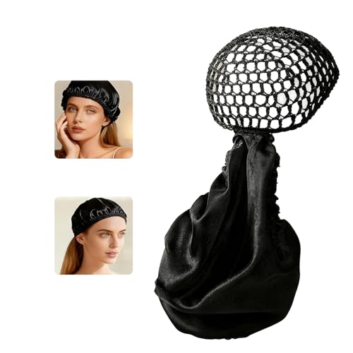 2 in 1 Wrap Cap Bonnet for Silk Press, Wrap Cap Hair Net and Scarf for Silk Press, Adjustable Hair...
