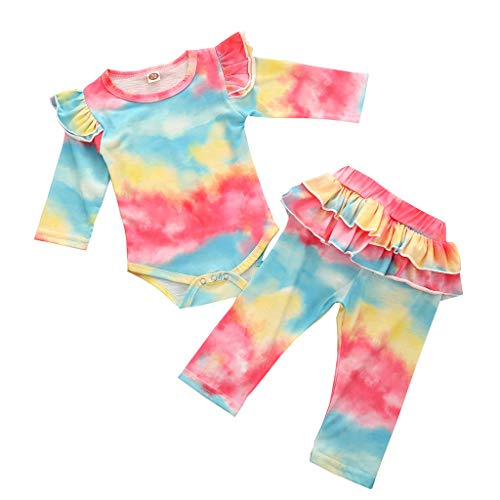 Newborn Baby Clothes Set Baby Girls Boys Rainbow Tie-Dyed Romper+Pants Pajamas Sleepwear Outfits
