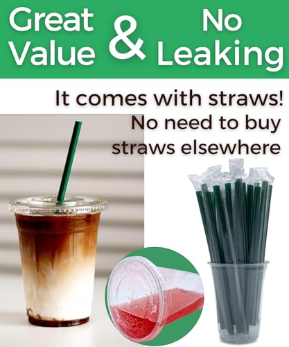 16 oz Clear Plastic Cups with Lids and Straws, Disposable Coffee Cups 25 Sets