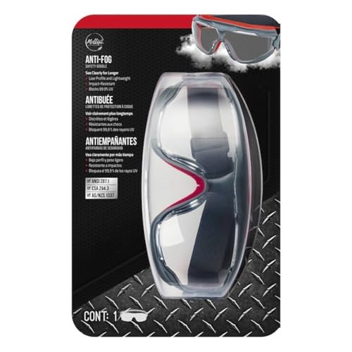 MOLLIFII Anti-Fog Modern/Sleek Safety Goggles Clear Lens Gray/Red Frame 1 pc, Mfr: 47212H1-VDC-A