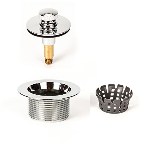 PF WaterWorks Lift Lock (Push Pull) Bathtub/Bath Tub Drain Assembly with Gasket - Coarse Thread 11.5 Threads Per Inch - Free Hair Catcher/Strainer to Eliminate Clogs;Chrome; PF0940-CH-LL-C