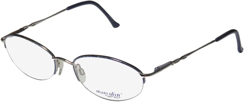 Marcolin 7222 For Ladies/Women Designer Half-Rim Strass Flexible Hinges Half-Rimless With Rhinestones Eyeglasses/Eyewear (55-19-140, Silver/Blue)