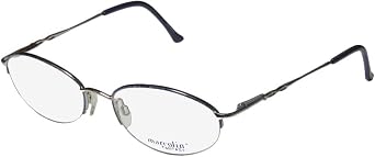 Marcolin 7222 For Ladies/Women Designer Half-Rim Strass Flexible Hinges Half-Rimless With Rhinestones Eyeglasses/Eyewear 55-19-140, Silver/Blue