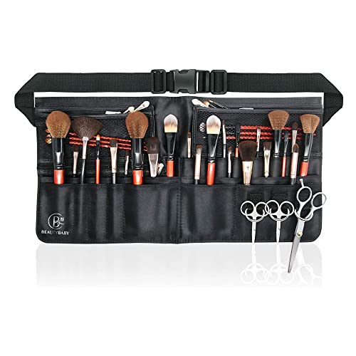 Beautybaby Sac Banane pour pinceaux de Maquillage Professionnel avec Sangle de Ceinture Noir