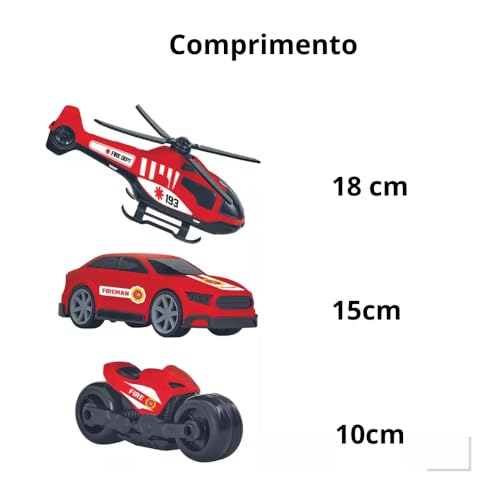 Kit Super Resgate Com Carrinho Moto e Helicóptero 3 Peças Brinquedos Para Aventura e Diversão Infant
