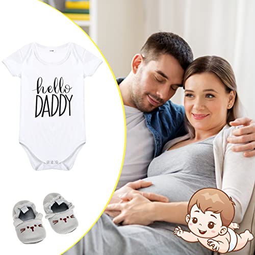 Surprise Pregnancy Announcements for Dad and Husband Pregnancy Test Keepsake Box Wooden Baby Announcement Box Hello Daddy Baby Bodysuit Infant Shoes Reveal Card Envelope Infant Gift Sets for Partner