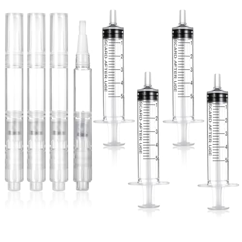 Gjinxi 8 lápices de retoque rellenables de 3 ml y jeringas de plástico de 5 ml, lápiz de retoque para retocar, reparación, corrector para pintura de pared, muebles, armarios, suelos, puertas