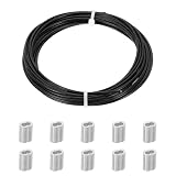 PATIKIL 1.5mm x 5m Cavo d'Acciaio, 1SET Cavo in Acciaio Inossidabile per Guida Luci Esterno con 10 Ghierre in Alluminio per Ringhiere Pontili Stendibiancheria, Nero