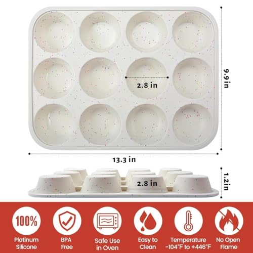 CAKETIME Silicone Muffin Pan, Metal Reinforced Frame Cupcake Pan 12 Cups Regular Size Easy to Move in or Out of Oven Non-Stick (2) by CAKETIME - Image 5