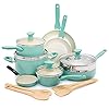 GreenPan Rio Healthy Ceramic Nonstick, Cookware Pots and Pans Set, 16 Piece, Turquoise & Rio Healthy Ceramic Nonstick, Saute Pan with Lid, 5QT, Turquoise #1