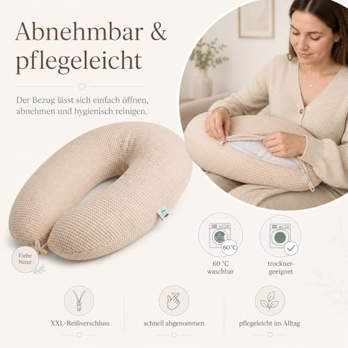 sei Design Stillkissenbezug 100% Baumwolle passend für Stillkissen XXL. Bezug für Schwangerschaftskissen. Seitenschläferkissen 190 x 35 cm… – Ansicht 4