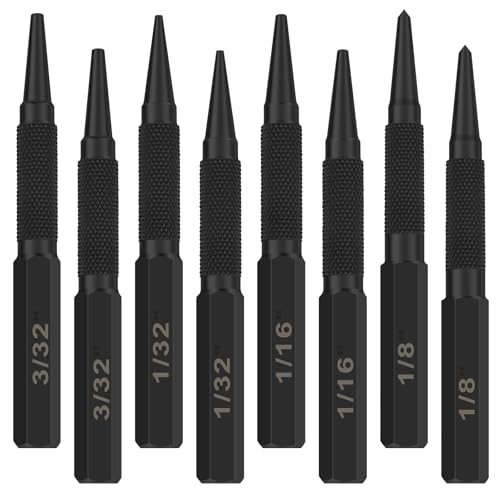 8Pcs Center Punch, Alloy Steel Nail Punch, Non Slip Easy to Use Centre Punch, Precision Drilled Nail Punch Efficient Convenient Centre Punch Safe Stable Nail Punch Suitable for Plastics