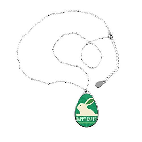 Collier Pâques lapin blanc et vert avec pendentif teardrop