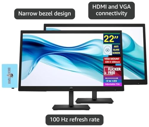 Image of HP Series 3 Pro 21.45 Inch FHD Monitor Bundle with Docztorm Dock, 21.45 inch FHD IPS (1920x1080) 100Hz Display, VESA Mount (100x100mm), Home & Business, 9U5A2AA#ABA