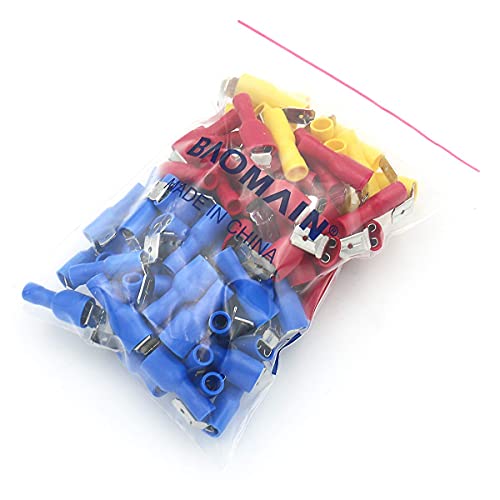 Baomain Piggyback Spade Crimp Terminal Connector 0.5-6.0Mm² 22-10 Awg Pack Of 100 #TOP5