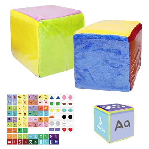 XEERUN Dados de espuma, 2 dados com bolsos, 48 cartões, 10 cm de tamanho, para berçário, pré-escolar, escola