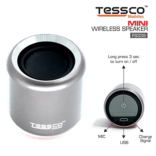 Image of (Tessco FS-339) Mini Wireless Bluetooth Speaker | IPX5 Waterproof | DSP Technology | Stereo Surround Sound | Portable Speaker Compatible with Phone, Tablet, TV (Silver)