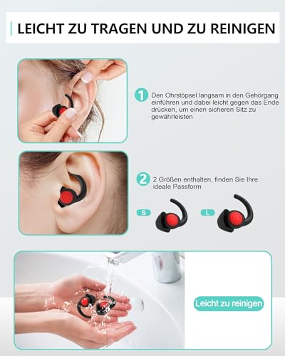 SUPCEAT Ohrstöpsel zum Schlafen und Gehörschutz, 2 Paar Wiederverwendbare und Waschbare Silikon-Lärm Ohrenstöpsel, für Schlafen Festival Konzerte Arbeiten Lernen