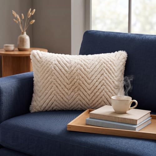 Image of Wakefit Designer Cushion Cover | 12x18 inch | Plush Fur Feel | Velvet Fabric | Machine Washable | Pack of 2 | Fur Beige