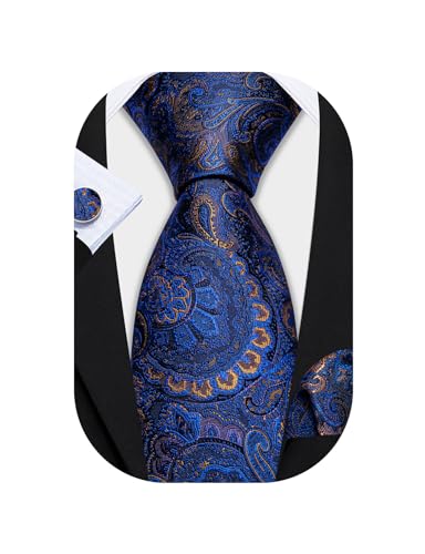 Image of Barry.Wang Men Ties Paisley Woven Silk Necktie Set with Pocket Suqare Cufflinks Formal