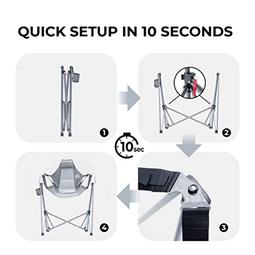 Portable Swing Hammock Chair | Foldable Recliner Rocking Lounger with Headrest &amp; Drink Holder | Outdoor Sports, Beach, Lawn, Hunting, Tailgating, Fishing | Supports 300Lbs (Grey)