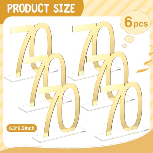 Image of Threehoney Mirror Gold 70th Birthday Decorations for Men and Women Acrylic Anniversary Decorations Table Numbers Centerpieces for Birthday Party