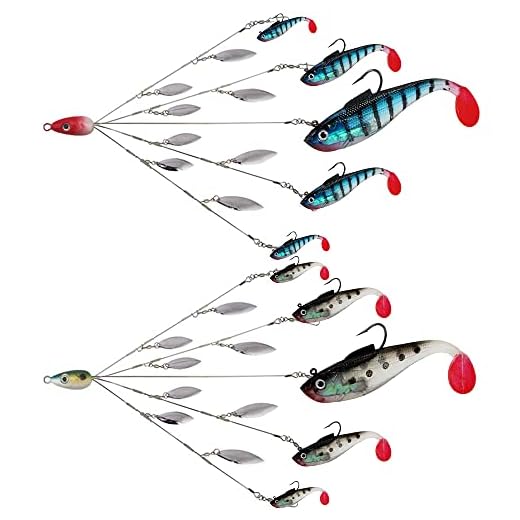 Umbrella Fishing Rig 5 Arms Alabama Rig Kit with Weedness Bait Lure Jigs Boat Trolling Willow Blade Ultralight Lures for Bass Crappie Stripers Trout Salmon