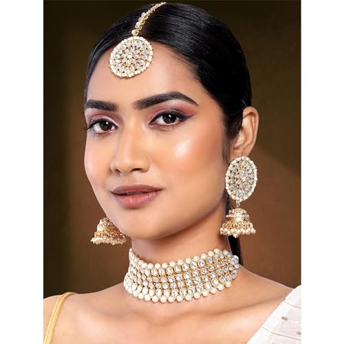 Image of Peora Traditional Ethnic Kundan Pearl Traditional Jewellery Set Gift for Women