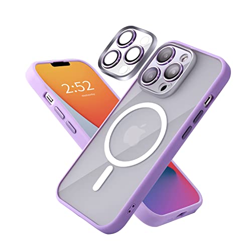 FOXZONE Magnetic Case for iPhone 14 Pro Case [Military Grade Drop Tested & Compatible with MagSafe] Translucent Matte Back with Full Lens Protection, Anti-Fingerprint Anti-Scratch 6.1 Inch, Purple