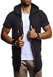 Leif Nelson Herren Sommer Jacke mit Kapuze Sweatjacke T-Shirt Slim Fit Basic Baumwolle-Anteil Basic Männer Kapuzenjacke Kapuzenshirt Hoodie-Sweater Kurzarm lang LN8301 Schwarz Medium