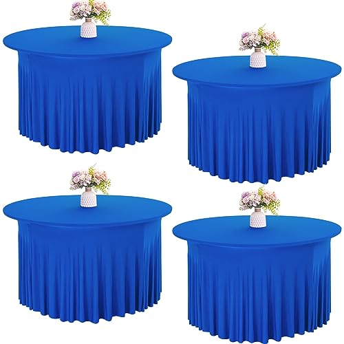 JALANCY 4 Pack 5FT Spandex Table Skirts 60 Inch Round Spandex Fitted Table Cover Washable Table Cloth for Wedding Trade Baby Shower Banquet Dining Table (Royal Blue, 5FT)