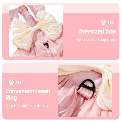 Yaopelky Hund Prinzessin Kleid für kleine Hunde Katze Schleife Kleid mit D-Ring Hund Mädchen Hochzeit Kleidung niedlichen Welpen Tutu Rock Doggy Sommer Kostüm,Größe S(3.3-2.5kg),Rosa