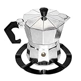 SIXRUN Moka Pot Herdständer, Kaffeekannenhalter aus Stahl, Gasherd-Stützring mit Stabilisator für Kleine Töpfe, Pfannen, Wasserkocher, Küchenzubehör (BLACK)