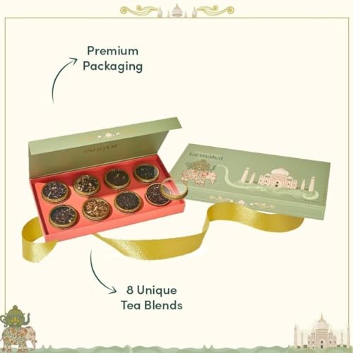 VAHDAM, Weekend In Taj Mahal Tea Gift Set Travel Edition Gift Box | 8 Varieties - Chai, Black, Herbal Tea | Gluten Free, Non GMO | Gifts for Women & Men