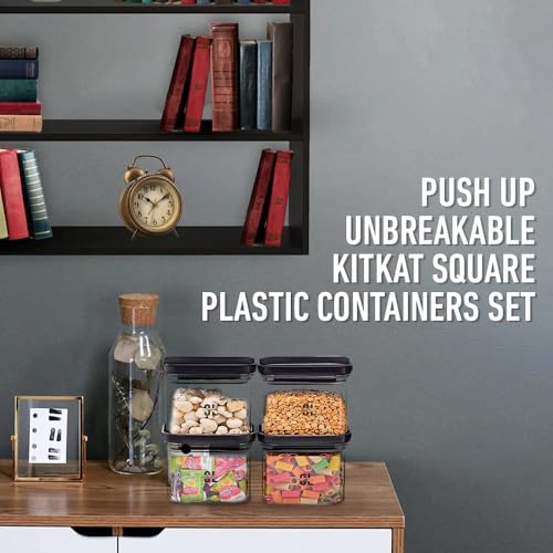 Image of 500 ML Push Up Airtight Container Set of 6 | Transparent Square Plastic Storage Jars with Black Push-Up Lid | BPA-Free Kitchen Dabba for Snacks, Dry Fruits, Grains & Pantry Organization