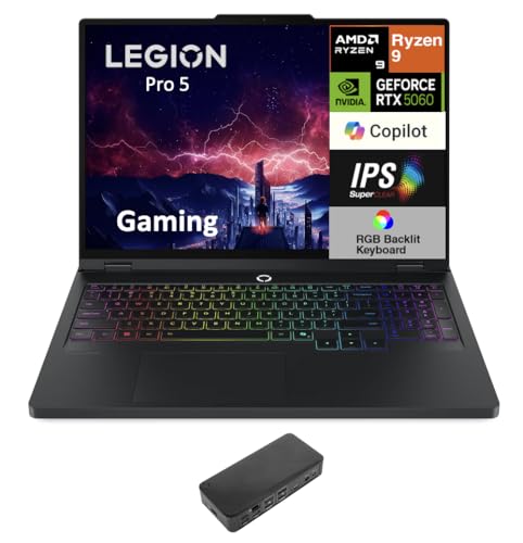 Image of Lenovo Legion Pro 5 Gaming Laptop 16.0 inch WQXGA (AMD Ryzen 9 8945HX, GeForce RTX 5060 8GB, 64GB DDR5, 4TB PCIe SSD, Win 11 Home) w /USB-C Dock