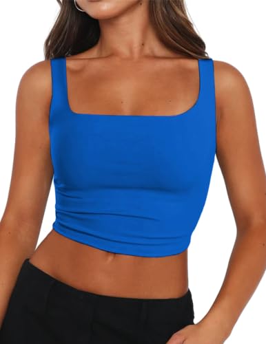 Zeagoo Women's Square Neck Crop Top Double Lined Basic Slim Fit Tank Tops for Women Cute Outfits 2026 Trendy Clothes Royal Blue - image 1