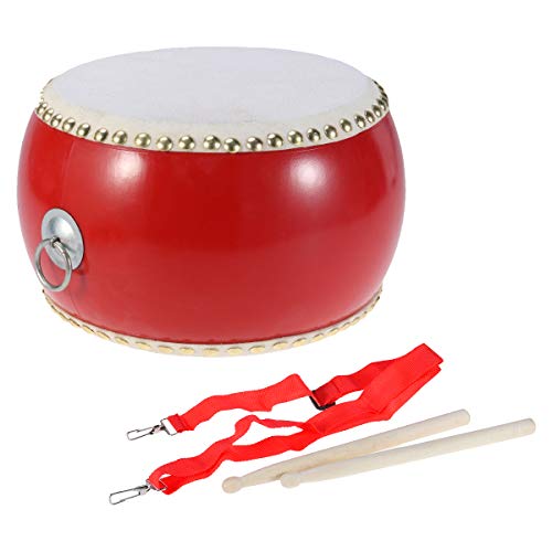 Chinese Ancient Drum Musical Percussion Instruments Cowhide Waist Drum Children Toy with Sticks Straps