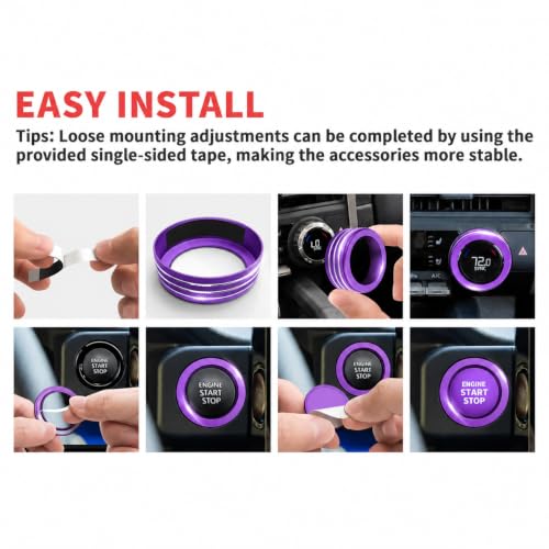 Image of for Toyota Tacoma 2024-2026 & 4Runner 2025-2026, 14-Inch Screen Aluminum Alloy Knob Cover Trim - Fits Push Start, AC, Volume & 4WD Gear Switch (Purple, 6-Piece Set)